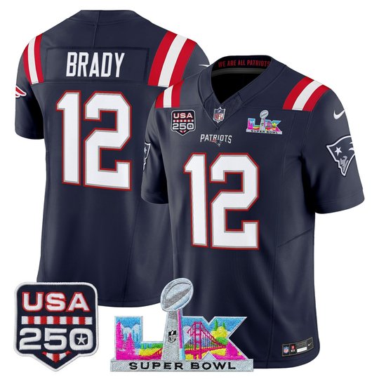 Men's New England Patriots "Super Bowl LX & United States 250th Anniversary Patch" Vapor Limited Jersey - All Stitched