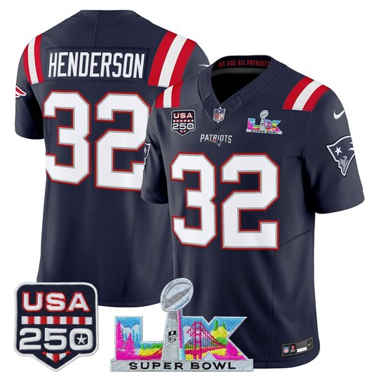 Men's New England Patriots "Super Bowl LX & United States 250th Anniversary Patch" Vapor Limited Jersey - All Stitched