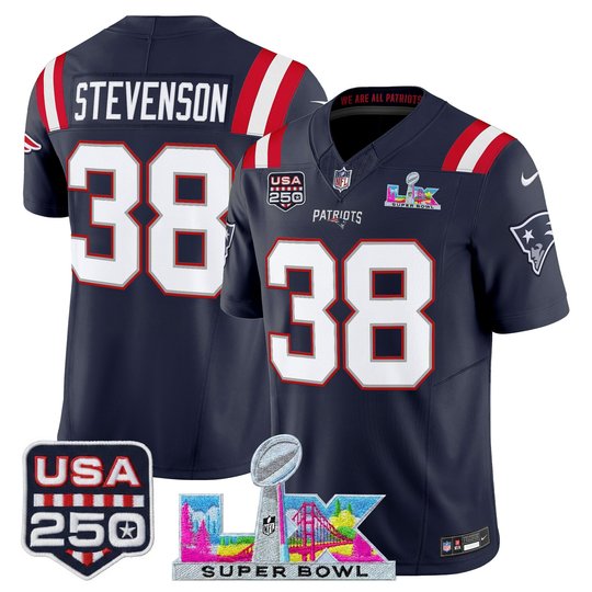 Men's New England Patriots "Super Bowl LX & United States 250th Anniversary Patch" Vapor Limited Jersey - All Stitched