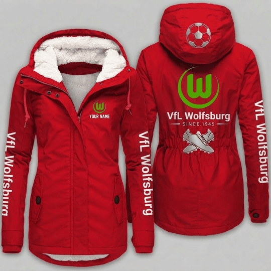 VfL Wolfsburg Bundesliga Woman Winter Fleece Jacket Custom Name