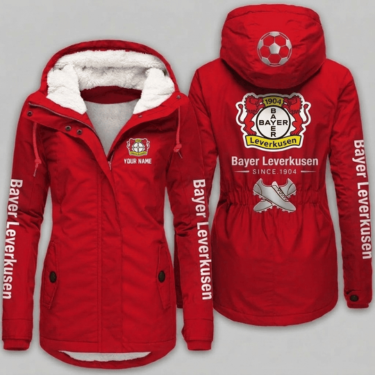 Bayer Leverkusen Bundesliga Woman Winter Fleece Jacket Custom Name