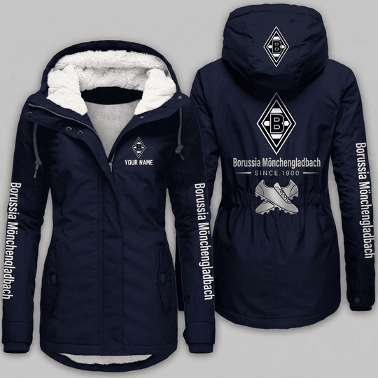 Borussia Mönchengladbach Bundesliga Woman Winter Fleece Jacket Custom Name