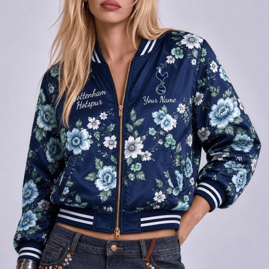 Tottenham Hotspur EPL Women's Floral Print Casual Zip Up Jacket Personalized Name