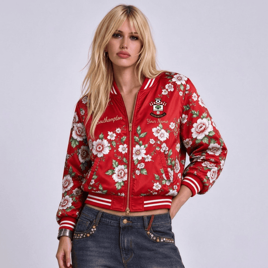 Southampton EPL Women's Floral Print Casual Zip Up Jacket Personalized Name