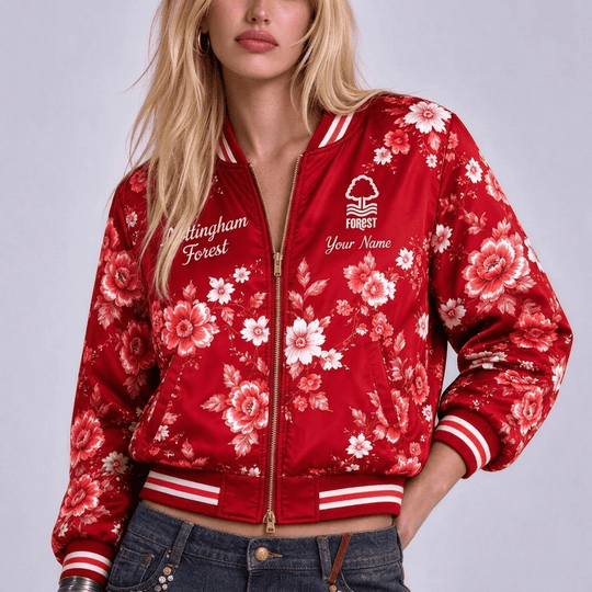 Nottingham Forest EPL Women's Floral Print Casual Zip Up Jacket Personalized Name