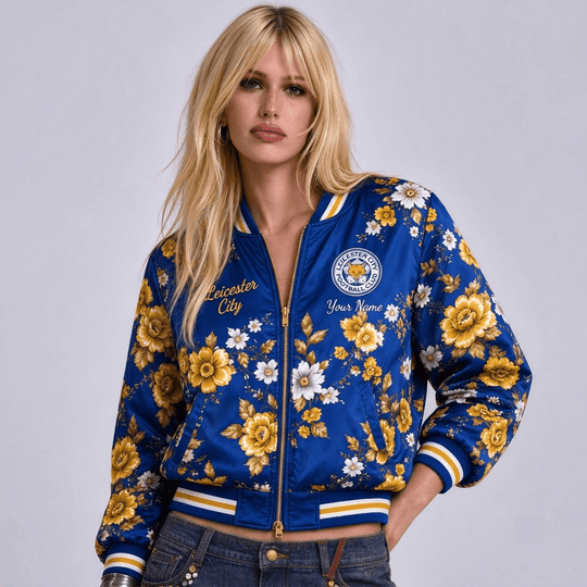Leicester City EPL Women's Floral Print Casual Zip Up Jacket Personalized Name