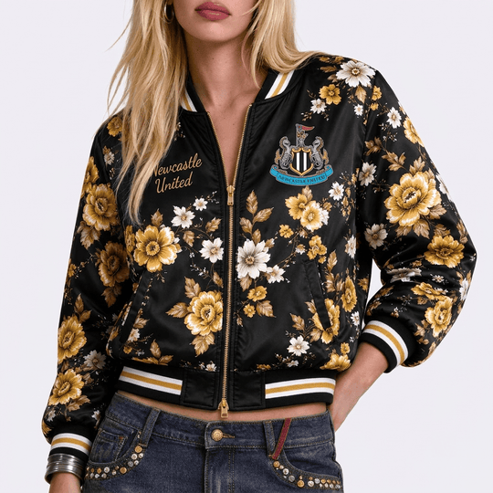 Newcastle United EPL Women's Floral Print Casual Zip Up Jacket Personalized Name