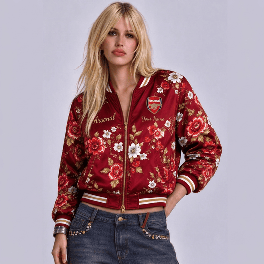 Arsenal EPL Women's Floral Print Casual Zip Up Jacket Personalized Name