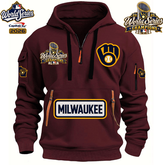MILWAUKEE BREWERS MLB 2026 WORLD CHAMPIONS LIMITED EDITION HALF ZIP HOODIE