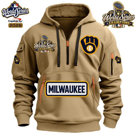 MILWAUKEE BREWERS MLB 2026 WORLD CHAMPIONS LIMITED EDITION HALF ZIP HOODIE