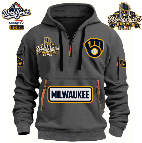 MILWAUKEE BREWERS MLB 2026 WORLD CHAMPIONS LIMITED EDITION HALF ZIP HOODIE