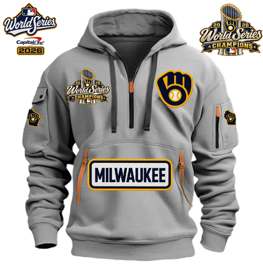 MILWAUKEE BREWERS MLB 2026 WORLD CHAMPIONS LIMITED EDITION HALF ZIP HOODIE