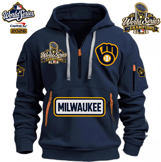 MILWAUKEE BREWERS MLB 2026 WORLD CHAMPIONS LIMITED EDITION HALF ZIP HOODIE