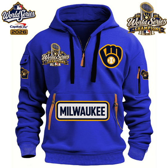 MILWAUKEE BREWERS MLB 2026 WORLD CHAMPIONS LIMITED EDITION HALF ZIP HOODIE