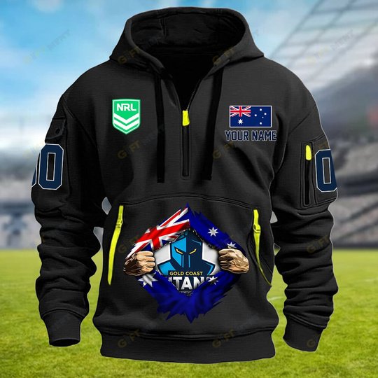 Gold Coast Titans Personalized Quarter Zip Hoodie for fan