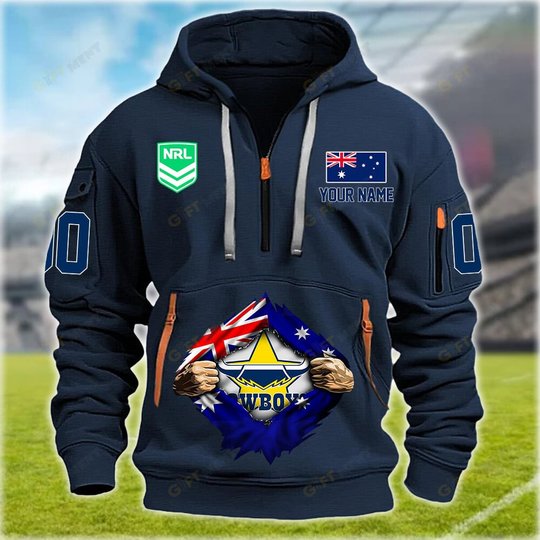 North Queensland Cowboys Personalized Quarter Zip Hoodie for fan