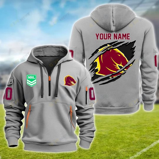 Brisbane Broncos Personalized Quarter Zip Hoodie for fan