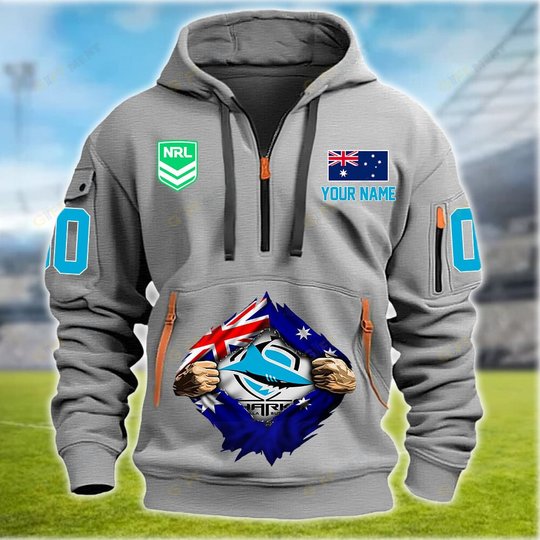 Cronulla-Sutherland Sharks Personalized Quarter Zip Hoodie for fan