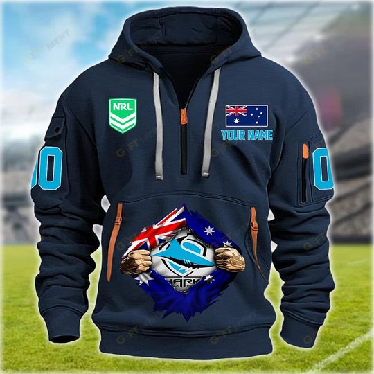 Cronulla-Sutherland Sharks Personalized Quarter Zip Hoodie for fan
