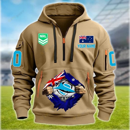 Cronulla-Sutherland Sharks Personalized Quarter Zip Hoodie for fan