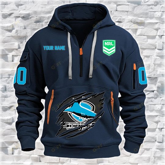 Cronulla-Sutherland Sharks Personalized Quarter Zip Hoodie for fan Limited Edition