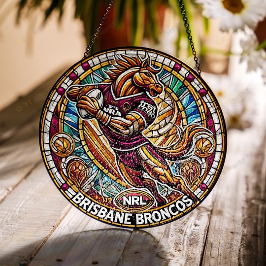 Brisbane BroncosStained Glass Suncatcher for Window Hanging
