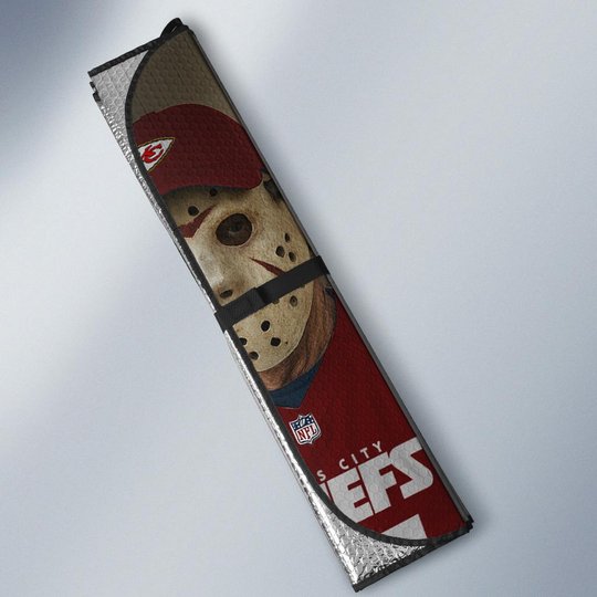 Kansas City Chiefs Horror Movie Car Sunshade | NFL Halloween Windshield Cover Funny Car Sunshade Limited Edition