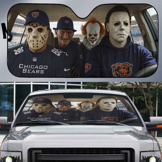 Chicago Bears Horror Movie Car Sunshade | NFL Halloween Windshield Cover Funny Car Sunshade Limited Edition