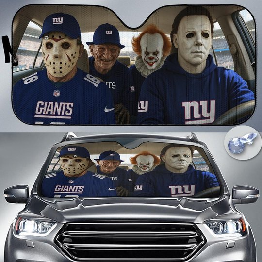 New York Giants Horror Movie Car Sunshade | NFL Halloween Windshield Cover Funny Car Sunshade Limited Edition