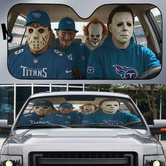 Tennessee Titans Horror Movie Car Sunshade | NFL Halloween Windshield Cover Funny Car Sunshade Limited Edition