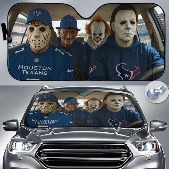 Houston Texans Horror Movie Car Sunshade | NFL Halloween Windshield Cover Funny Car Sunshade Limited Edition