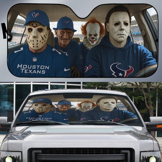 Houston Texans Horror Movie Car Sunshade | NFL Halloween Windshield Cover Funny Car Sunshade Limited Edition