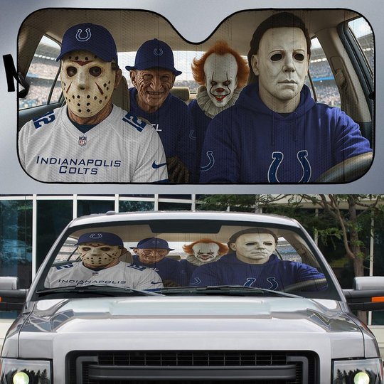 Indianapolis Colts Horror Movie Car Sunshade | NFL Halloween Windshield Cover Funny Car Sunshade Limited Edition