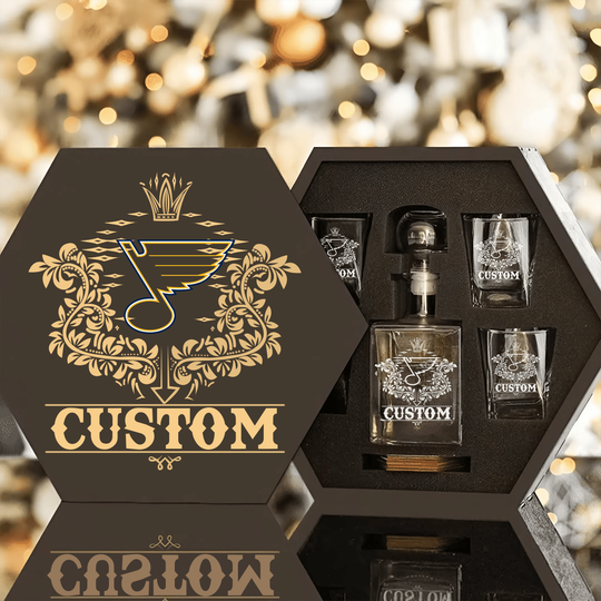 Personalized St. Louis Blues Decanter Set Wooden Box Custom Gift