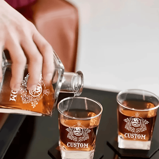 Personalized New York Islanders Decanter Set Wooden Box Custom Gift