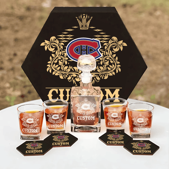 Personalized Montreal Canadiens Decanter Set Wooden Box Custom Gift