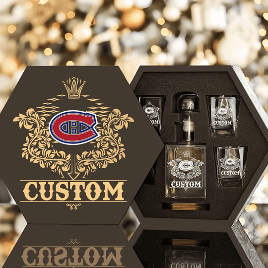 Personalized Montreal Canadiens Decanter Set Wooden Box Custom Gift