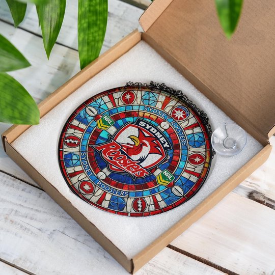 Sydney Roosters Stained Glass Suncatcher for Window Hanging V2