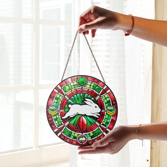South Sydney Rabbitohs Stained Glass Suncatcher for Window Hanging V2