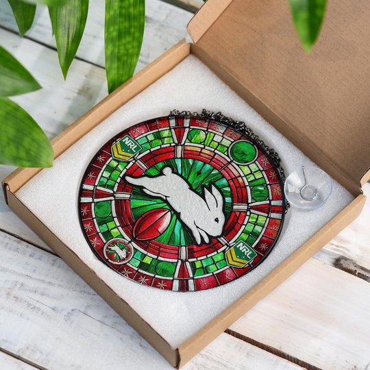 South Sydney Rabbitohs Stained Glass Suncatcher for Window Hanging V2
