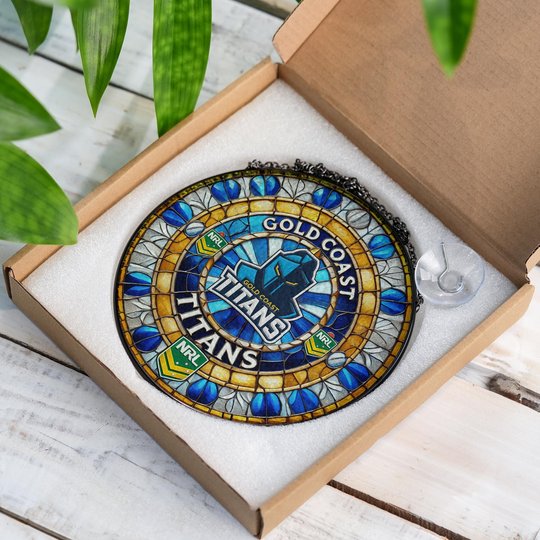 Gold Coast Titans Stained Glass Suncatcher for Window Hanging V2
