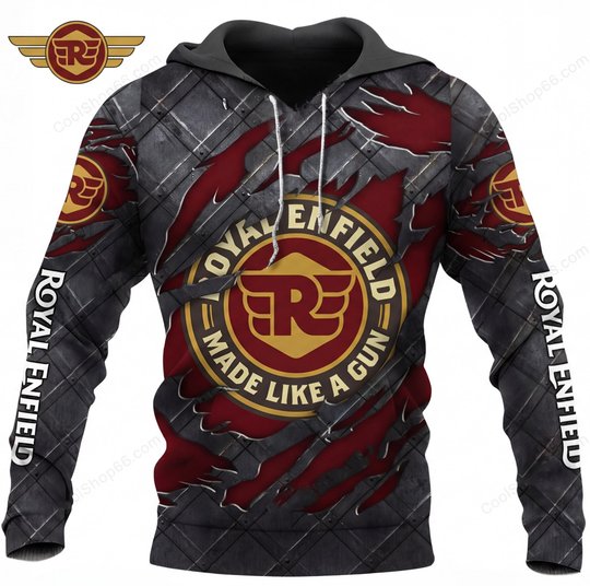 Royal Enfield Black Metal 3D Apparel Hoodie, Kid Hoodie, T Shirt, Zip Hoodie, Sweatshirt