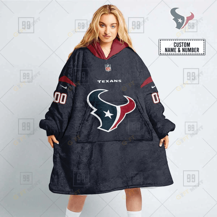 Personalized NFL Houston Texans Oodie, Flanket, Blanket Hoodie, Snuggie