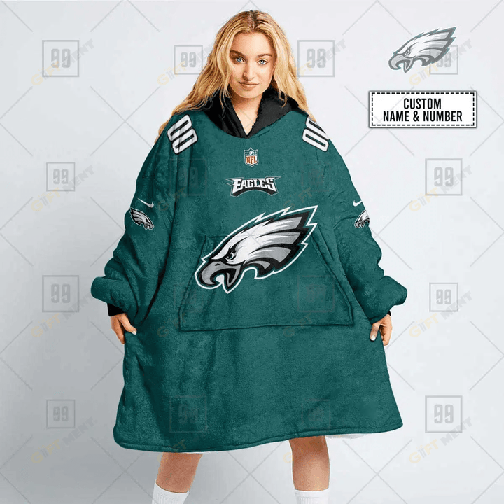 Personalized Philadelphia Eagles Jersey Style Oodie, Flanket, Blanket Hoodie, Snuggie
