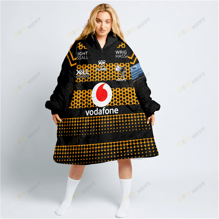 PREMIERSHIP RUGBY WASPS RFC 2022/23 HOME KIT Oodie, Flanket, Blanket Hoodie, Snuggie