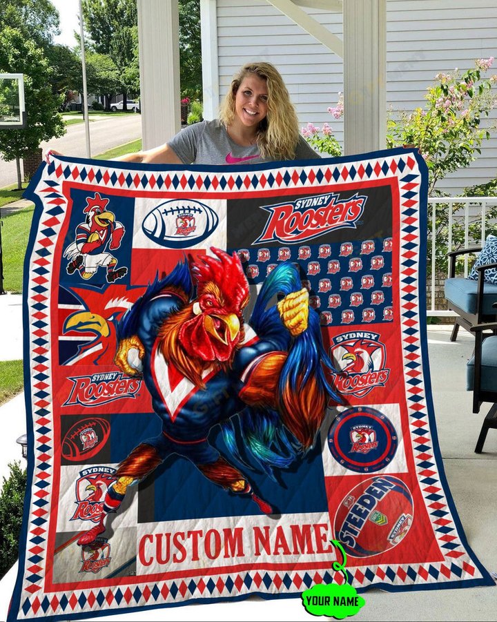 Personalized Sydney Roosters Mascot Quilt Blanket NRL