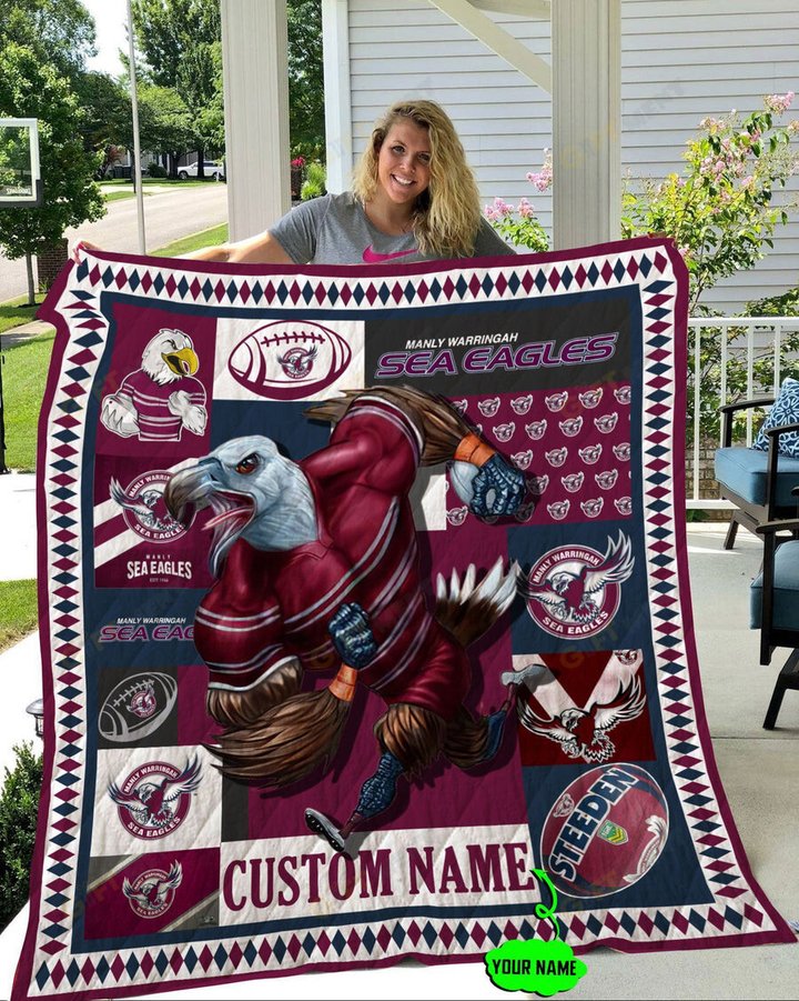 Personalized Manly-Warringah Sea Eagles Mascot Quilt Blanket NRL