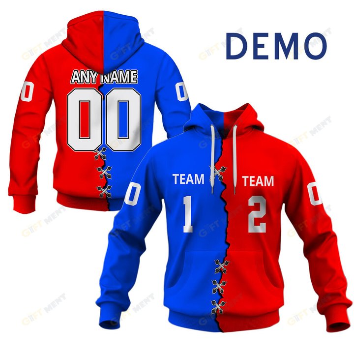 Personalized NRL Jersey Mix 2 Teams HALF and HALF Style | Hoodie, T Shirt, Zip Hoodie, Sweatshirt