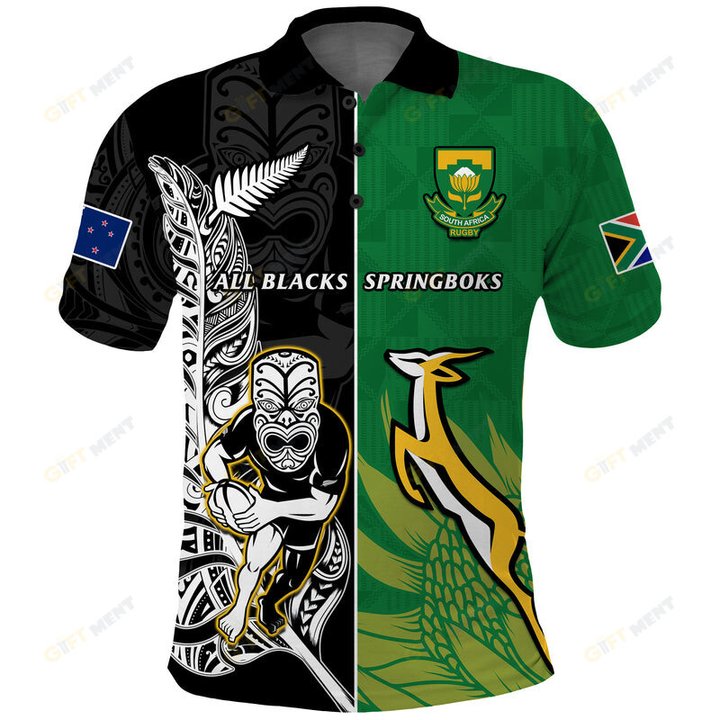 Custom New Zealand South Africa Rugby Polo Shirt All Black Maori Mix Springboks LT14