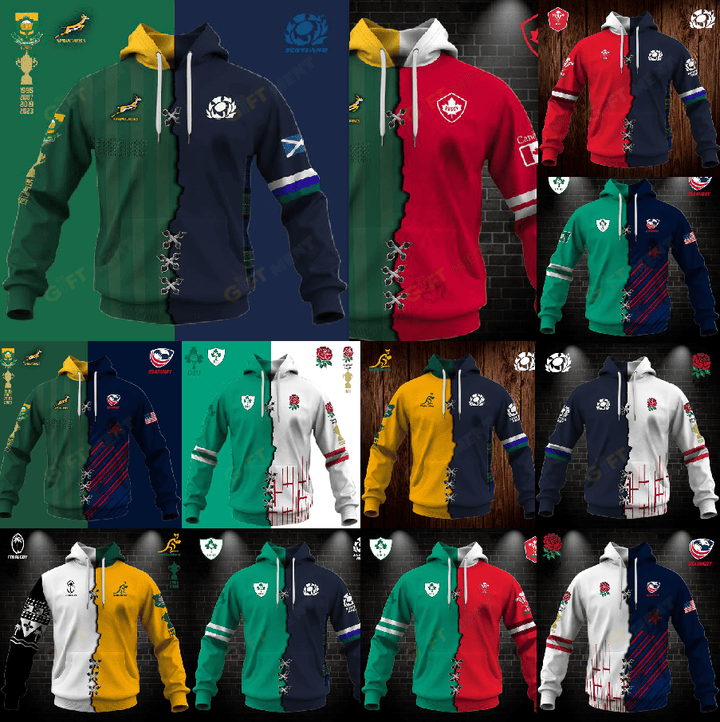 Personalized RUGBY Jersey Mix 2 Teams HALF and HALF Style | Hoodie, T Shirt, Zip Hoodie, Sweatshirt